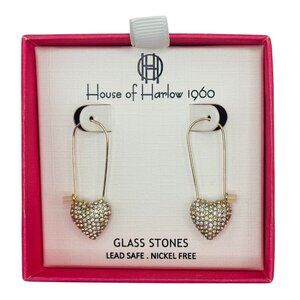 NWT Gold Heart Dangle Earrings With Glass Stones Love Valentine's Day